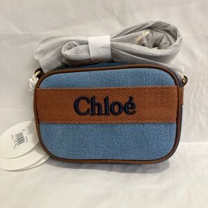 NWT Chloe Blue Denim and Brown Leather Petite Camera Crossbody Bag